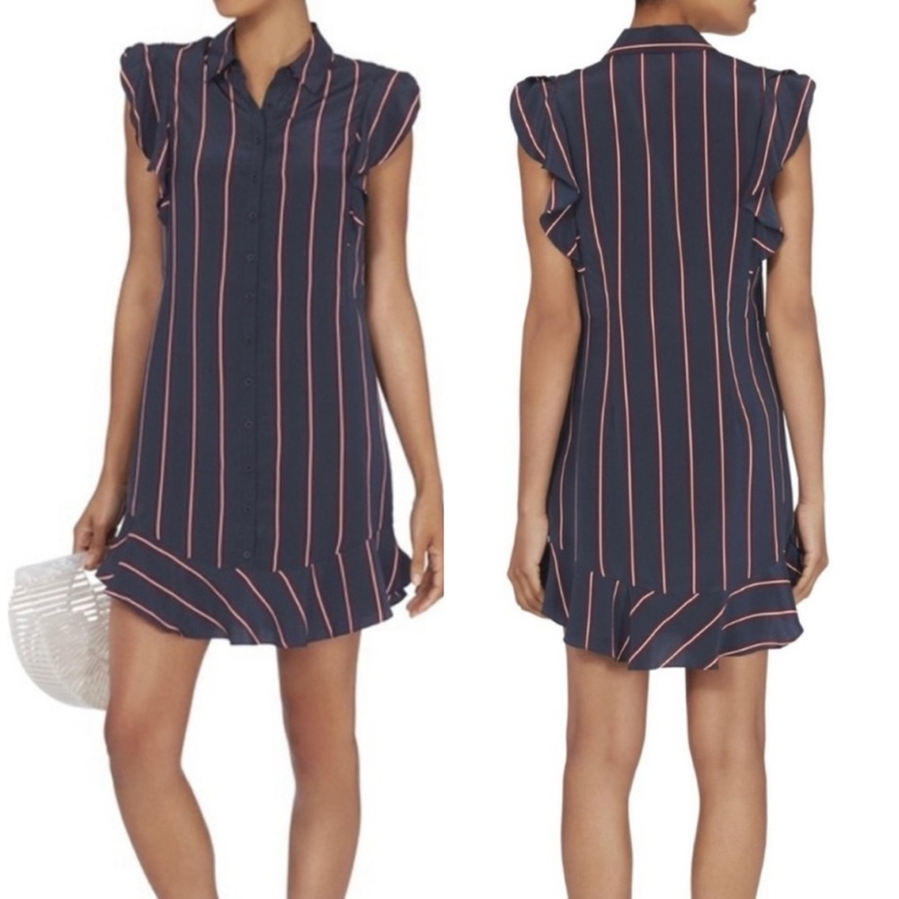 Intermix Mila Silk Short Flutter Sleeve Button Down Lightweight Mini Dress NEW